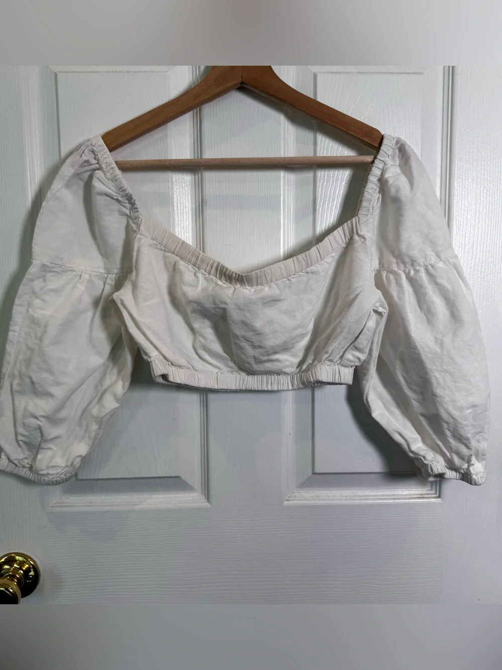 Les Coyotes de Paris Philene White Cotton Linen Puff Sleeve Crop Top Size 16
